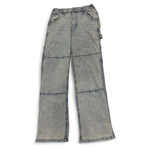 Ardene Acid Wash Carpenter Jeans High Waisted Elastic Waist Light Blue Small